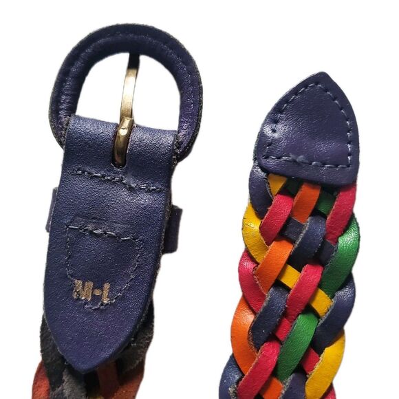 Vtg Braided Leather Belt M-L up to 37" Multicolor Rainbow Resort Tropical Wear - Picture 7 of 7